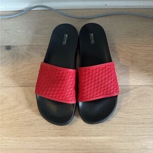 Michael Kors Red Woven Strap Slide Sandals never worn
